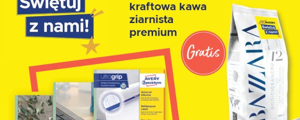 Etykiety Avery z kawą