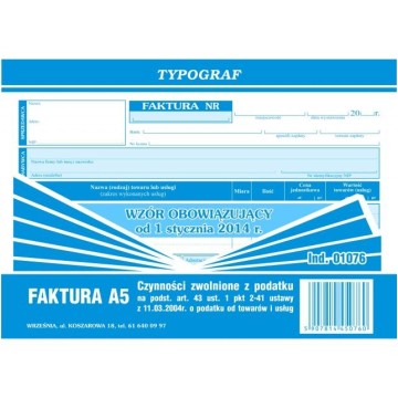 Druk- Faktura VAT A5 brutto poziom czynn.zwol.pod