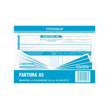 Druk- Faktura VAT A5 brutto poziom TYPOGRAF