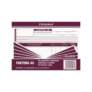 Druk- Faktura VAT A5 dla zwolnionych TYPOGRAF