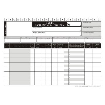 Druk- Karta ewidencji odzieży A5 [50]