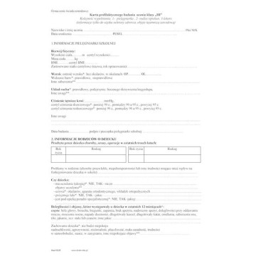 Druk- Karta profilaktyczna ucznia klasy 3 (10lat)