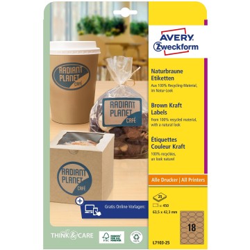 Etykiety uniwersalne 63,5 x 42,3 mm AVERY brązowe