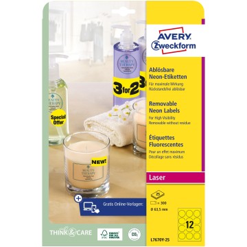 Etykiety usuwalne AVERY 210x297 mm żółte neon