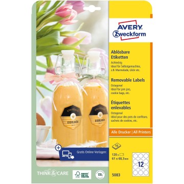 Etykiety usuwalne na butelki AVERY 61x60,3 mm