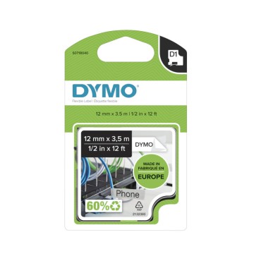 Taśma DYMO D1 12mm/3,5m NYLONOWA czarne na białym