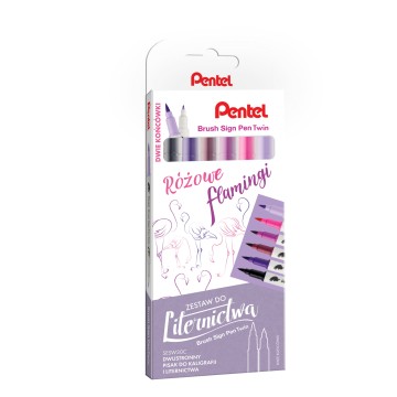 Zestaw PENTEL do LETTERINGU dwustr. [6] RÓŻOWE